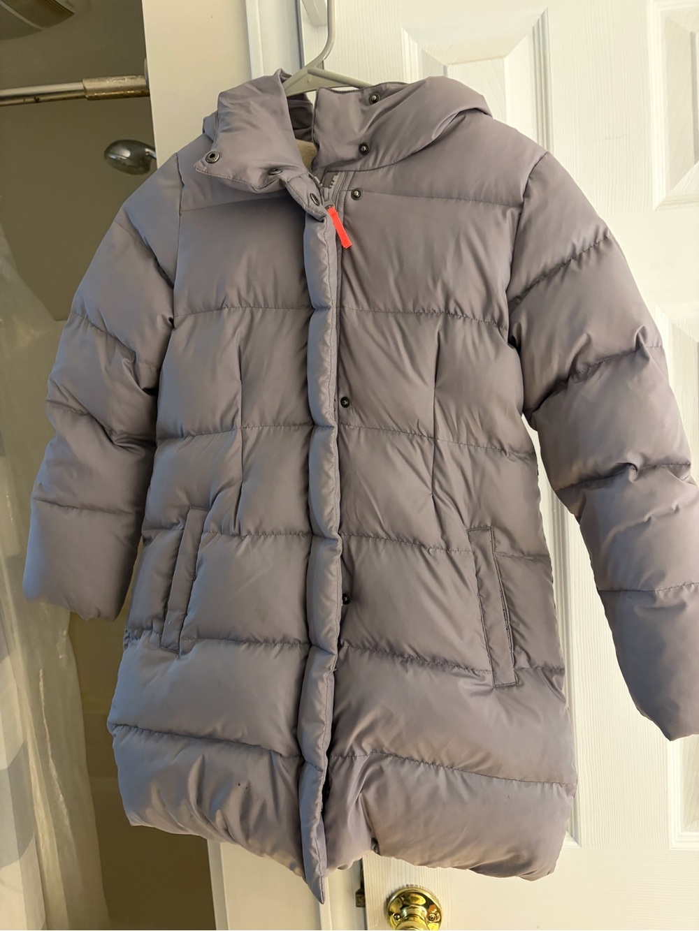 Crewcuts Girls Long Puffer Coat in Light Gray with Hood insulated size 10